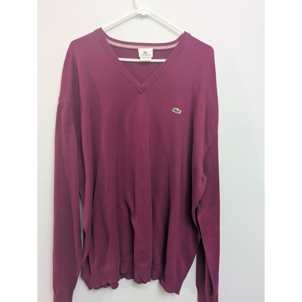 E4 Lacoste Mens Pullover Sweater Purple V Neck Long Sleeve Knit Size 3XL (9)